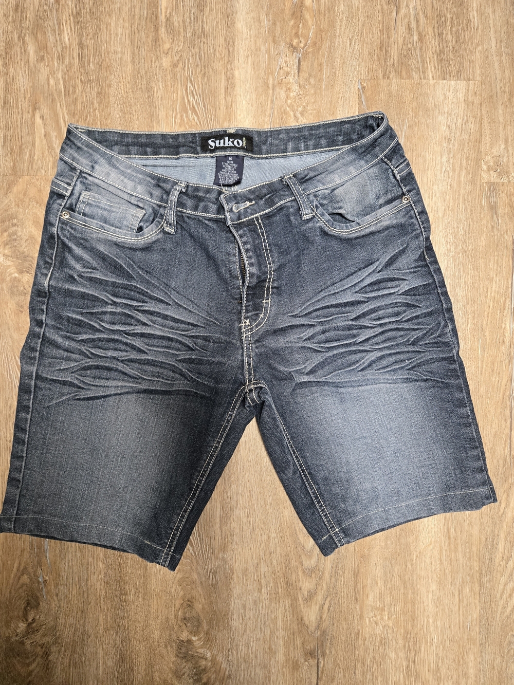 Suko Women's Washed Dark Blue Denim Jean Shorts
